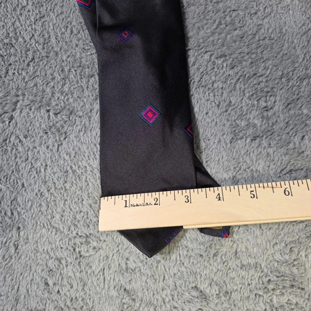Perry Ellis Mens‎ Necktie Charcoal Grey Silk Geometric Diamond Handmade Italy